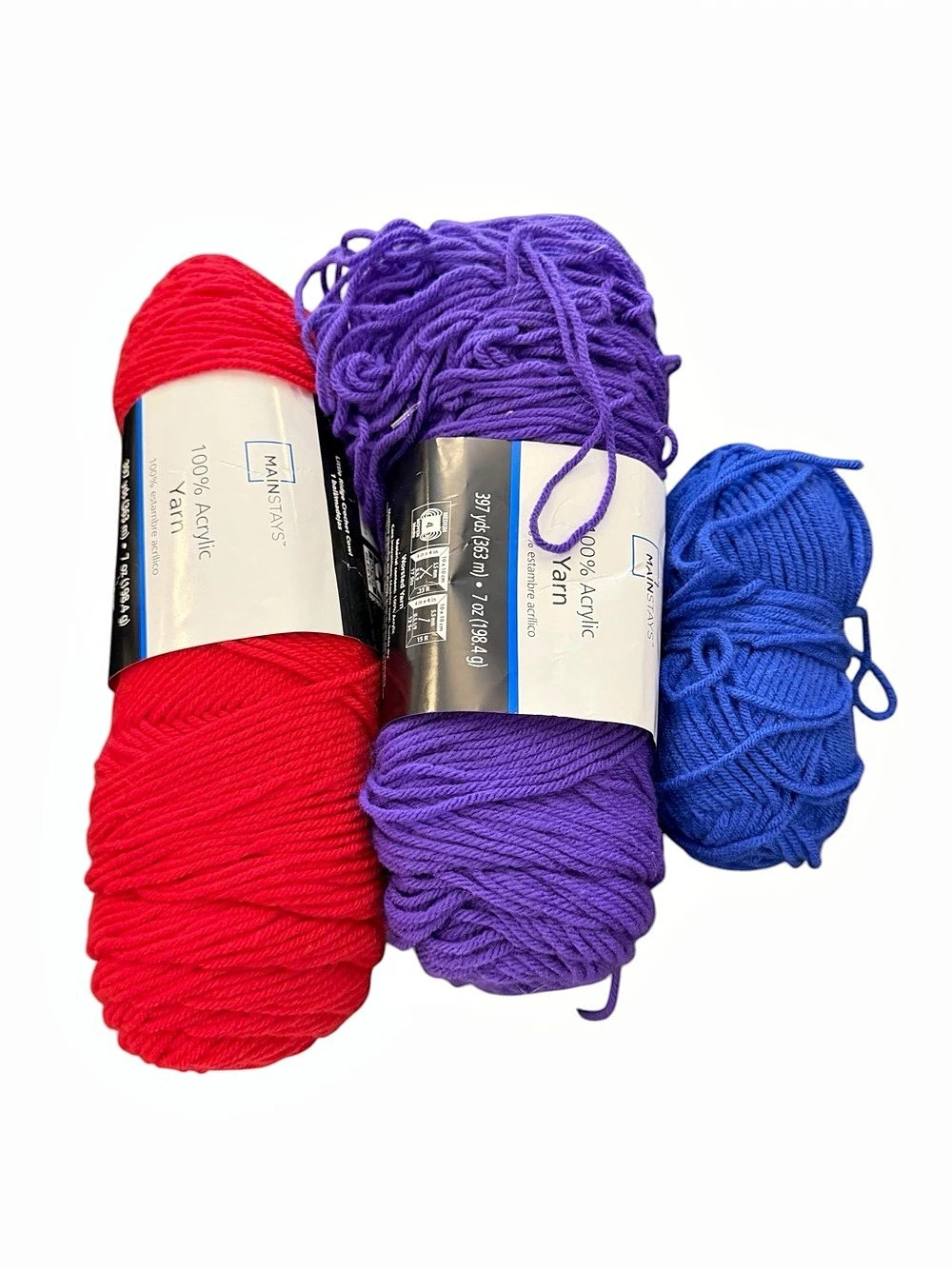 Lot Of 3 Yarn Skeins Mainstays Acrylic Red Blue Purple